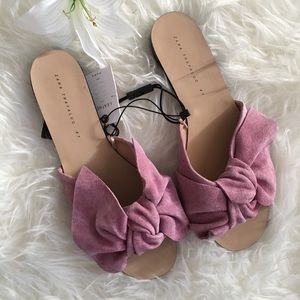 ZARA Suede Leather Pink Bow Sandals SZ 10